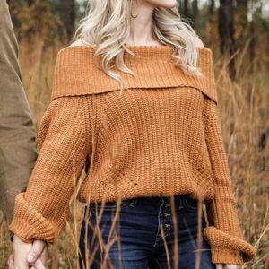 Women's Off-Shoulder Sweater - Orange